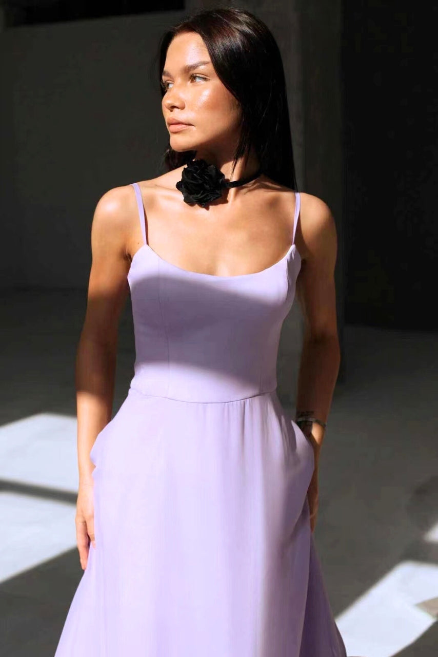 Camille | Women's Spaghetti Strap Wedding Guest Dress with Ruffle Hem
