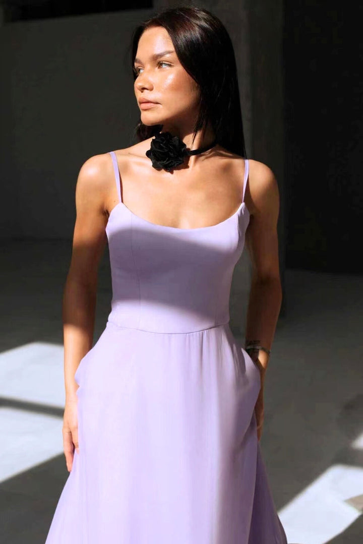 Camille | Women's Spaghetti Strap Wedding Guest Dress with Ruffle Hem