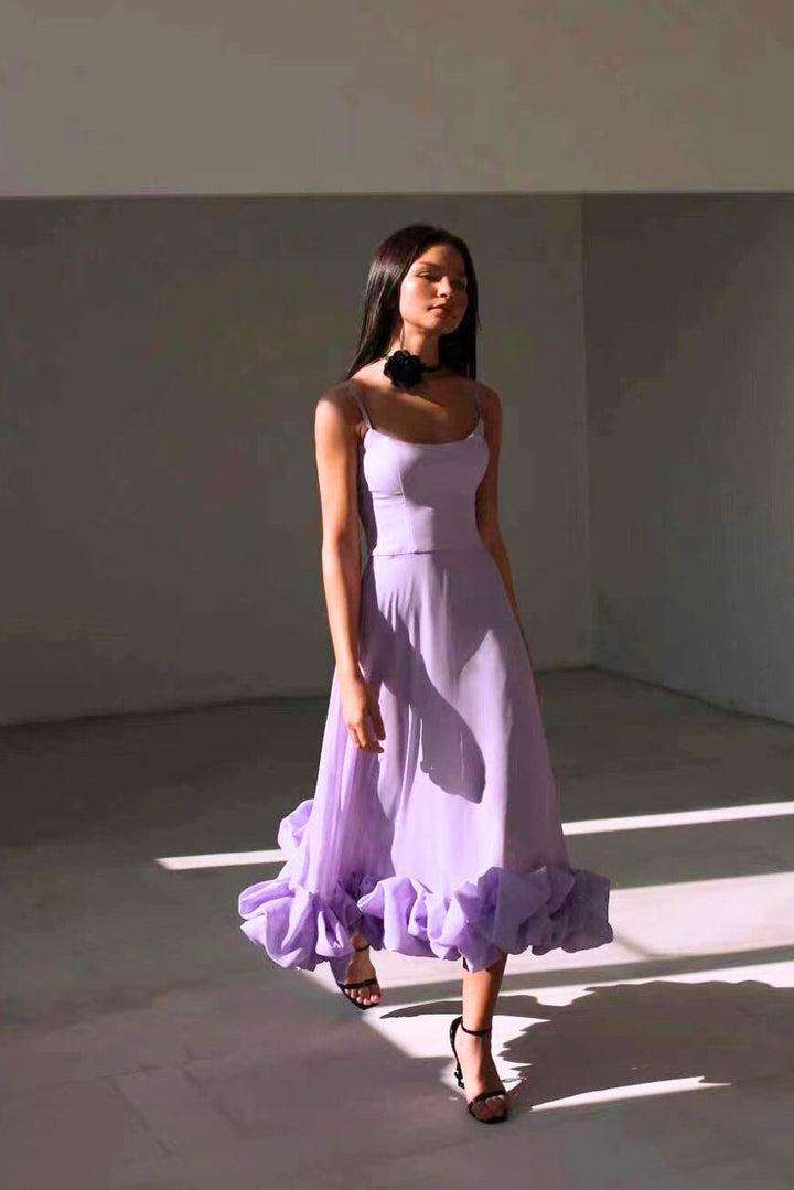 Camille | Women's Spaghetti Strap Wedding Guest Dress with Ruffle Hem