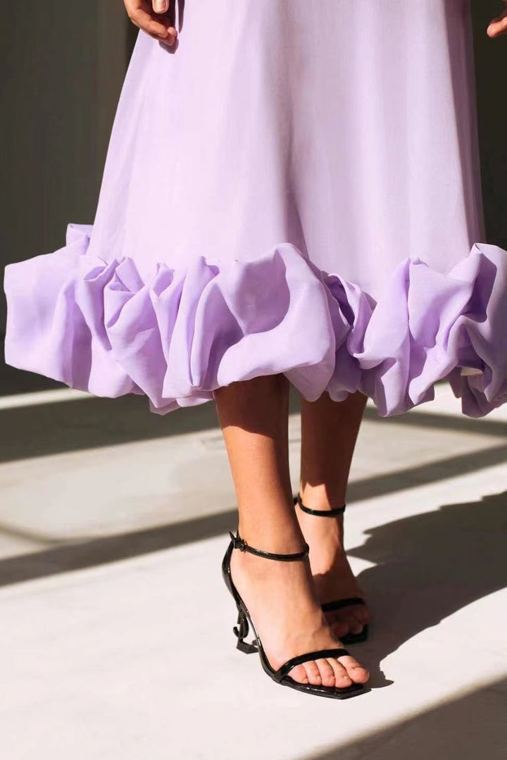 Camille | Women's Spaghetti Strap Wedding Guest Dress with Ruffle Hem