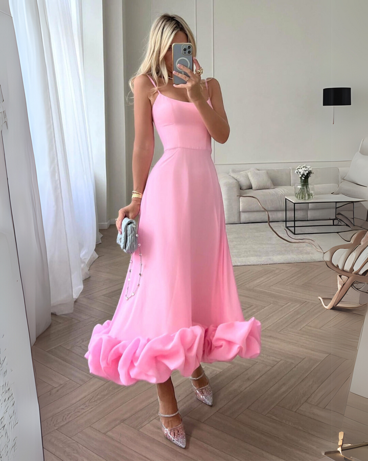 Camille | Women's Spaghetti Strap Wedding Guest Dress with Ruffle Hem