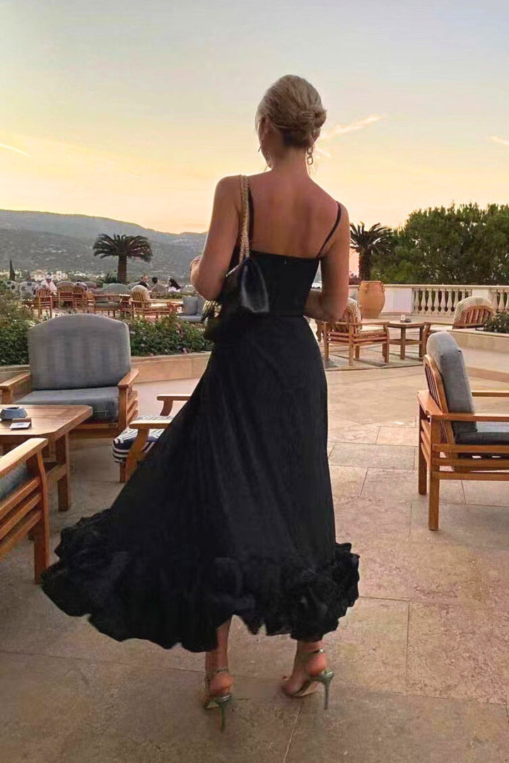 Camille | Women's Spaghetti Strap Wedding Guest Dress with Ruffle Hem