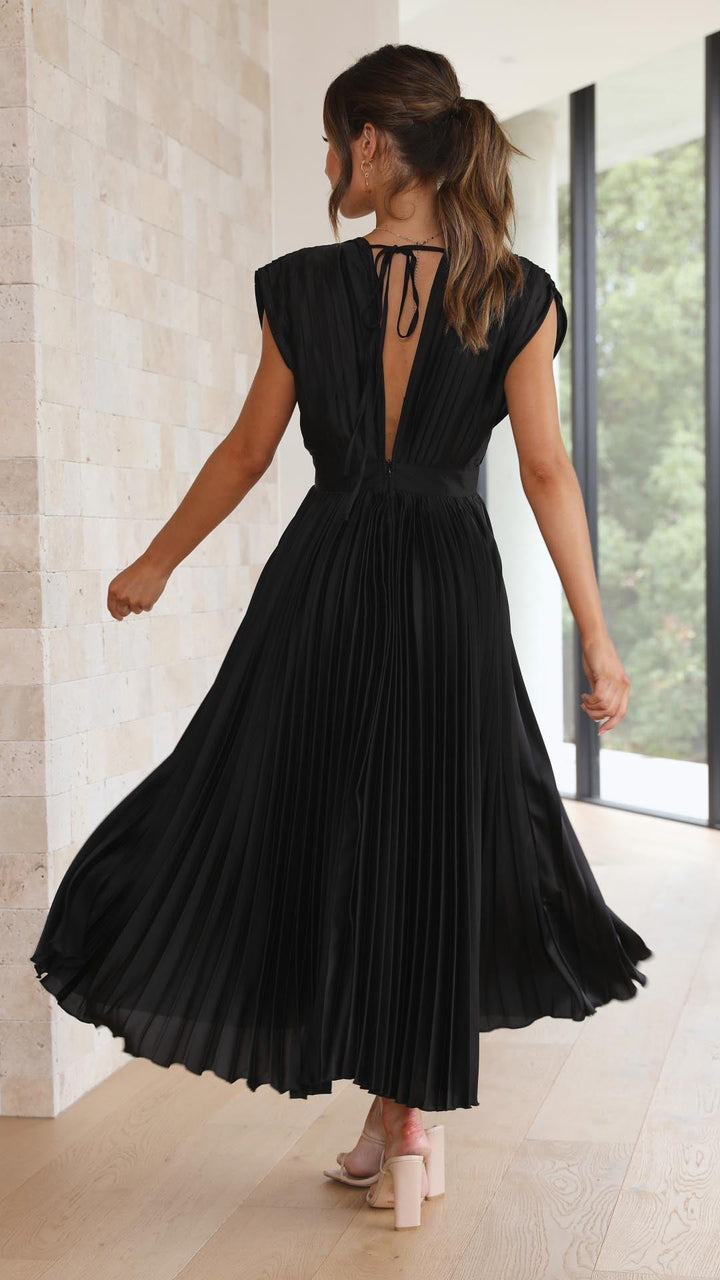 Adalyn | Women's Pleated V Neck Wedding Guest Dress with Cap Sleeve