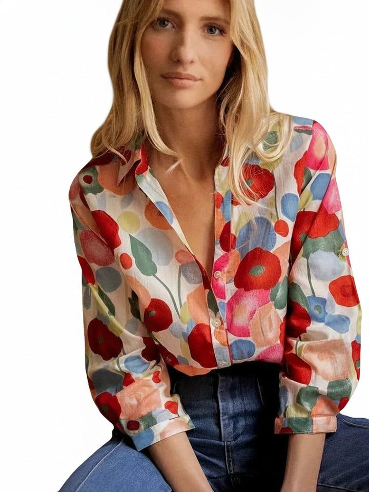 Rosalind | Women's Printed V-neck Blouse Floral Statement Top