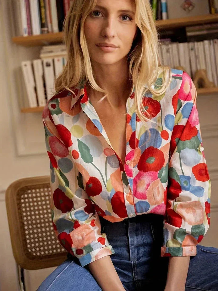 Rosalind | Women's Printed V-neck Blouse Floral Statement Top