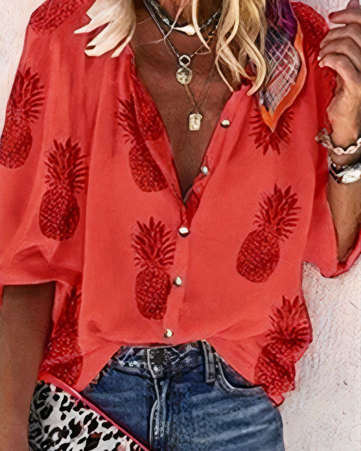Genevieve | Women's Printed V-neck Blouse Watercolor Floral Top