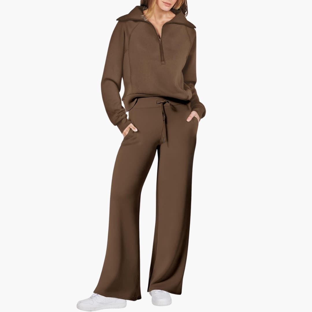 Marlowe | Women's Half-Zip Tracksuit – Wide Leg Lounge Set