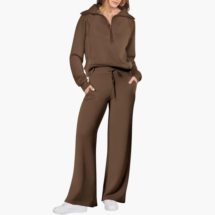 Marlowe | Women's Half-Zip Tracksuit – Wide Leg Lounge Set