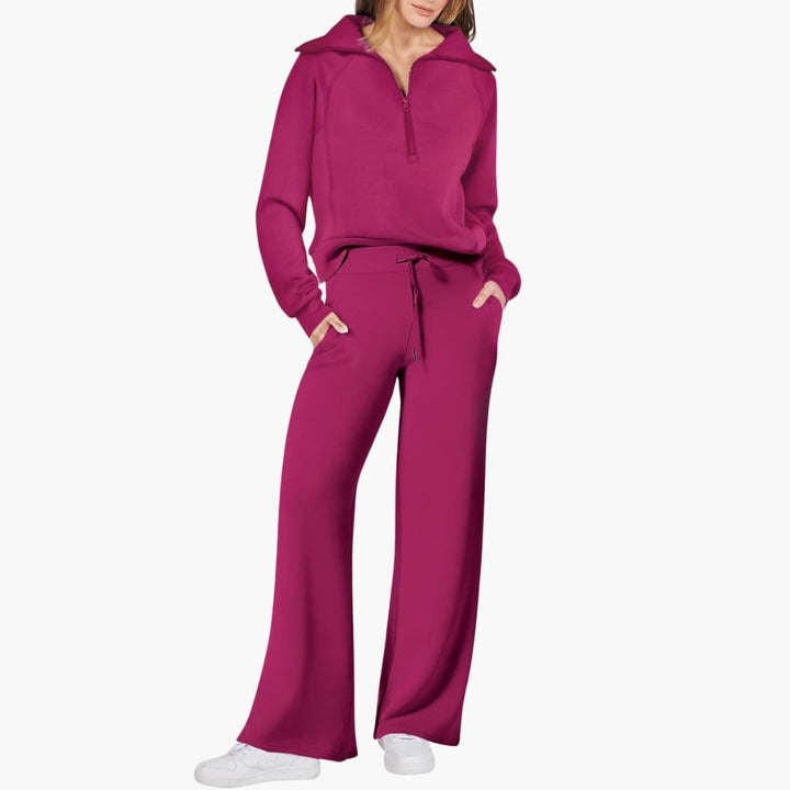 Marlowe | Women's Half-Zip Tracksuit – Wide Leg Lounge Set