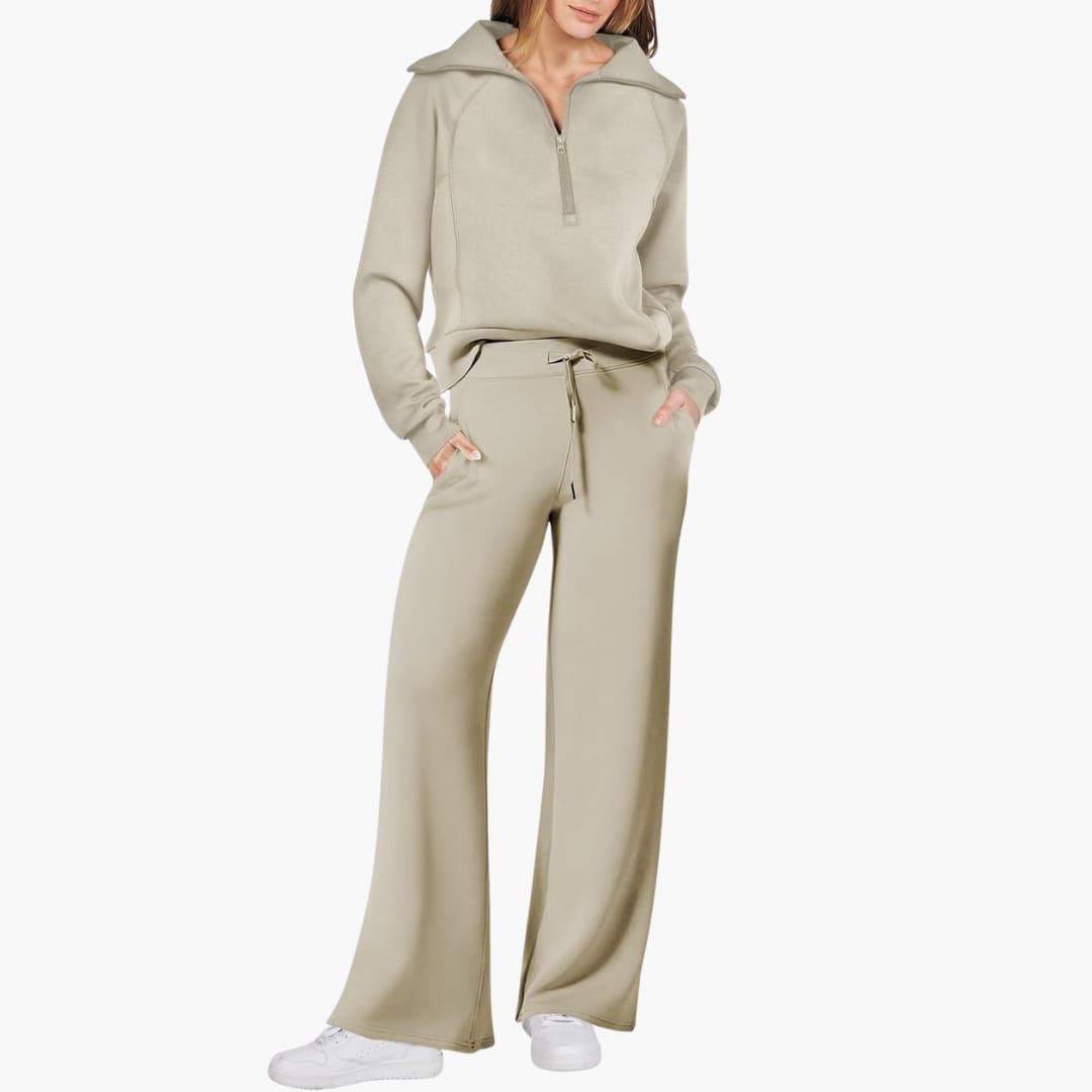 Marlowe | Women's Half-Zip Tracksuit – Wide Leg Lounge Set