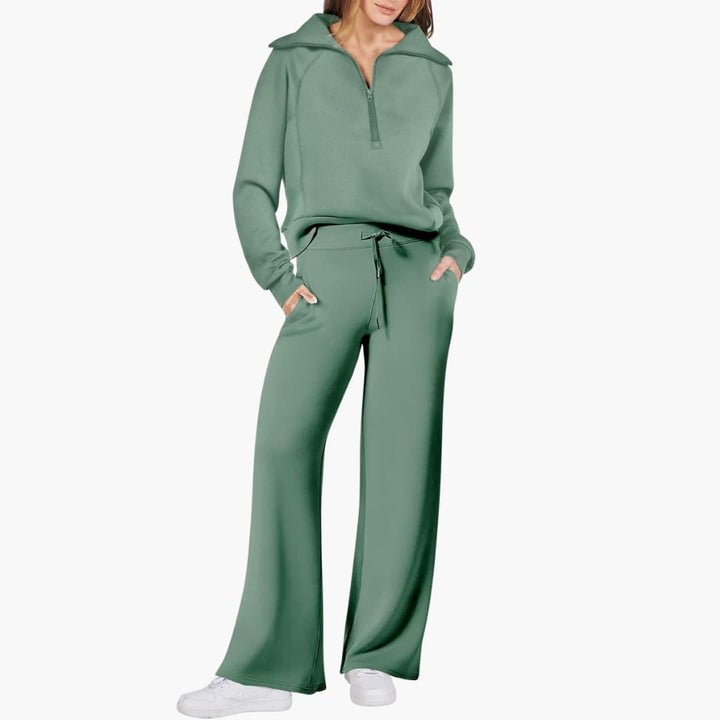Marlowe | Women's Half-Zip Tracksuit – Wide Leg Lounge Set