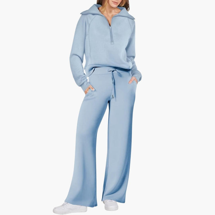 Marlowe | Women's Half-Zip Tracksuit – Wide Leg Lounge Set