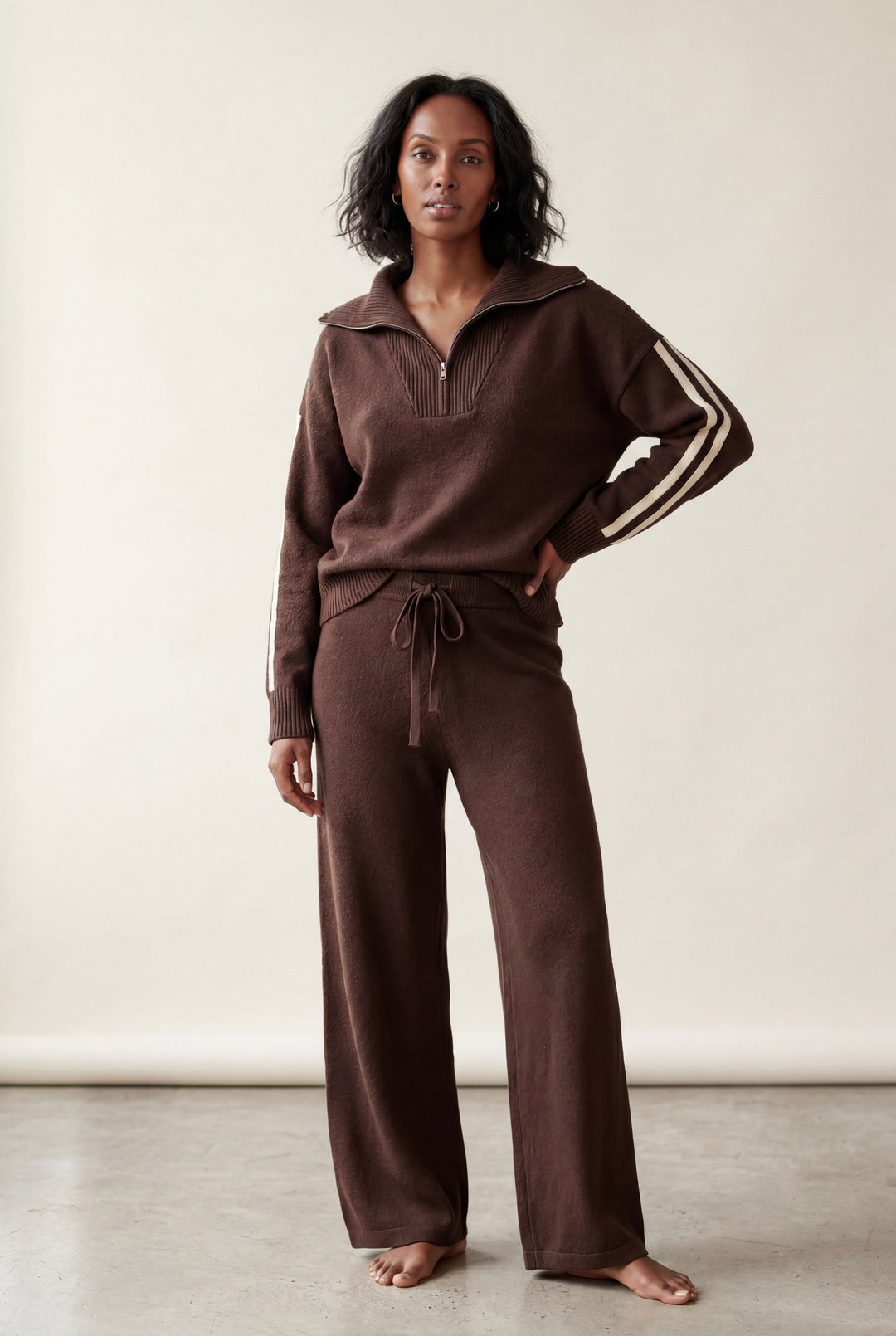 Anouska | Women's Half-Zip Tracksuit – Ribbed Stripe Loungewear Set