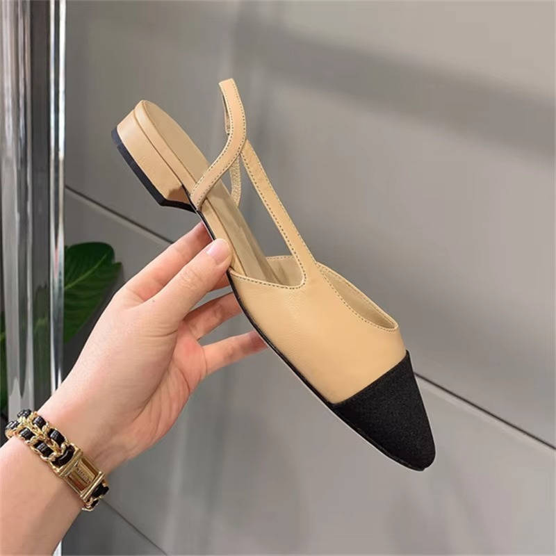 Colette | Two-Tone Cap Toe Slingback Orthopedic Flats with Block Heel