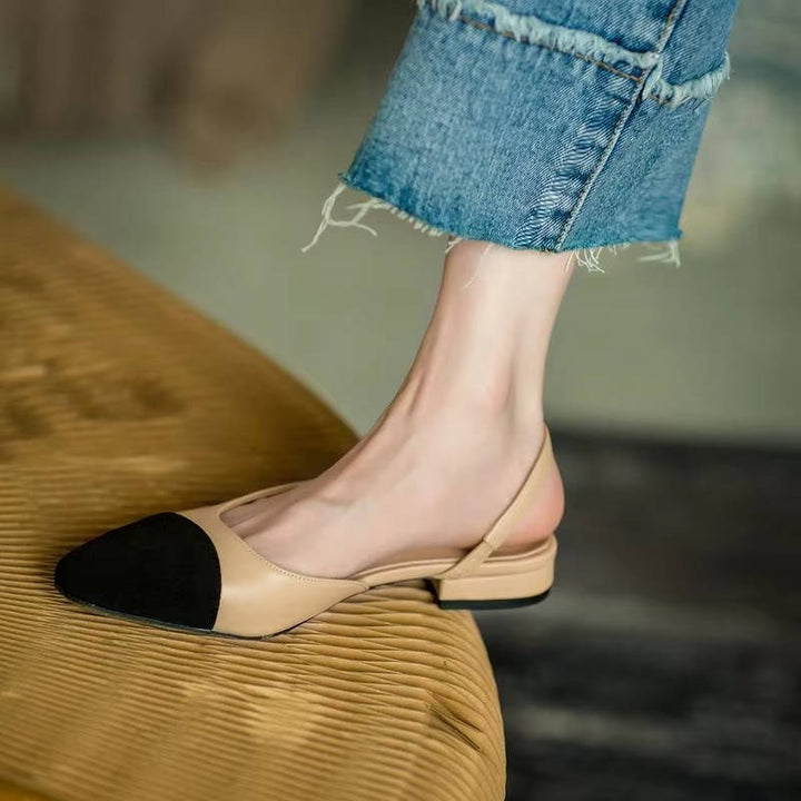 Colette | Two-Tone Cap Toe Slingback Orthopedic Flats with Block Heel