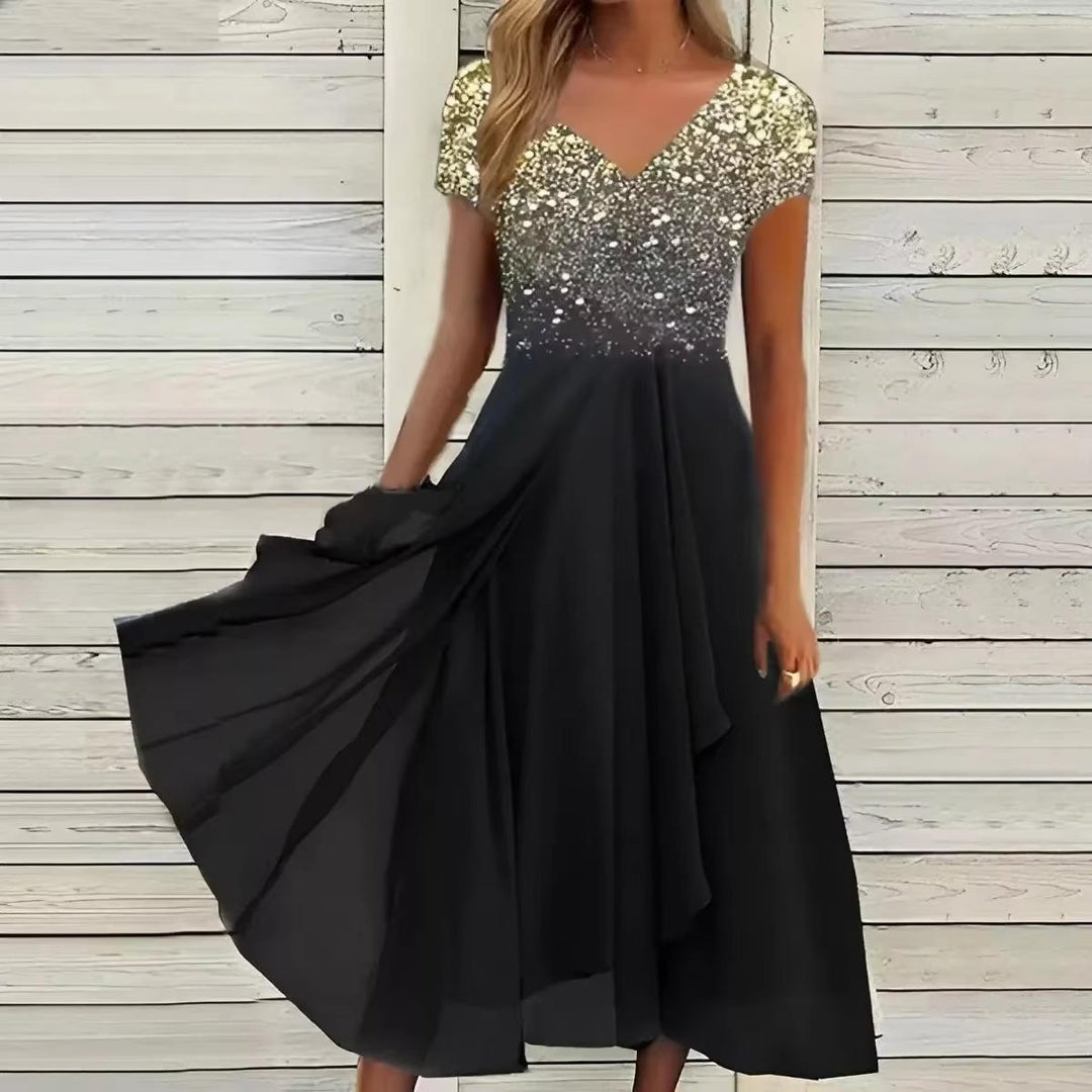 Celestine | Floral Ombre V-Neck Chiffon Midi Cocktail Dress