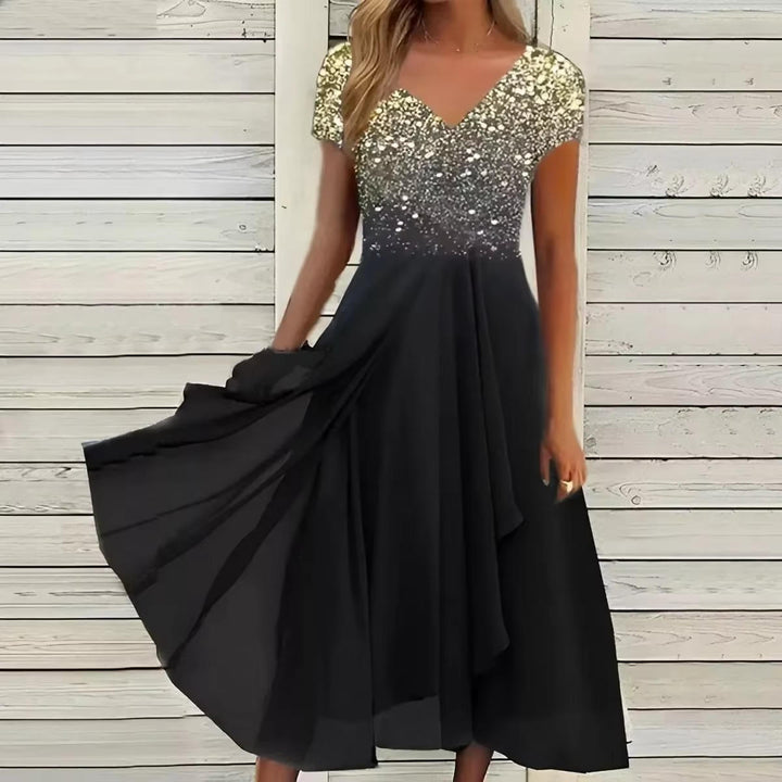 Celestine | Floral Ombre V-Neck Chiffon Midi Cocktail Dress