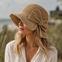 Genevieve | Women's Wide Brim Crochet Hat with Woven Bow Detail