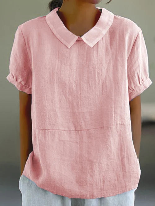 Fleur | Peter Pan Collar Short Sleeve Linen Blouse
