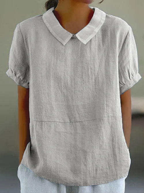 Fleur | Peter Pan Collar Short Sleeve Linen Blouse