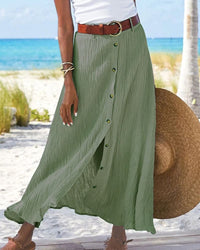 Bianca | Women's Button Front Ribbed Maxi Skirt