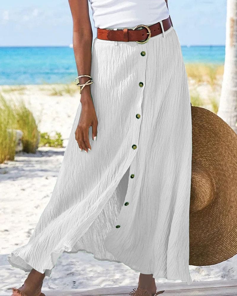 Bianca | Women's Button Front Ribbed Maxi Skirt