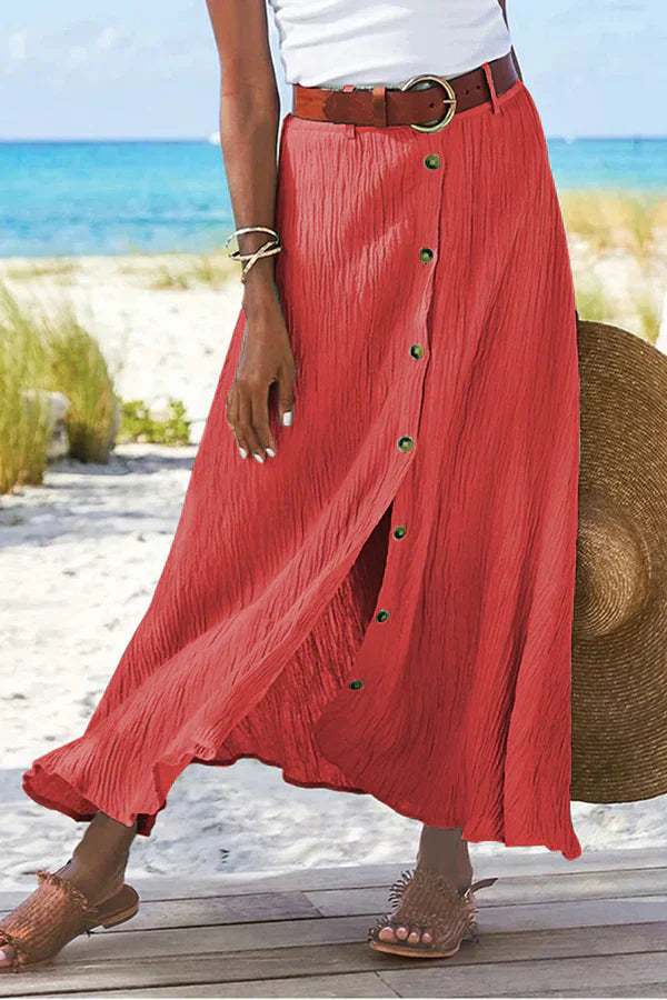 Bianca | Women's Button Front Ribbed Maxi Skirt