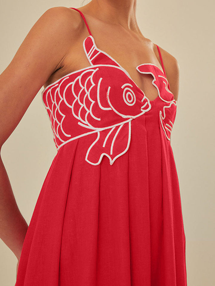 Nerissa | Fish Embroidery Cut Out Spaghetti Strap Cocktail Dress