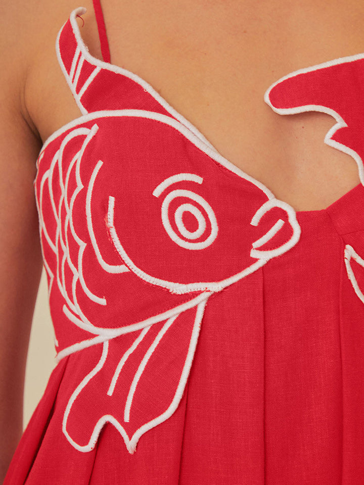 Nerissa | Fish Embroidery Cut Out Spaghetti Strap Cocktail Dress
