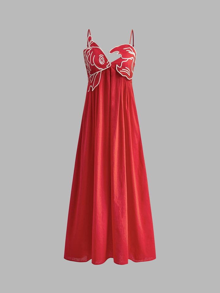 Nerissa | Fish Embroidery Cut Out Spaghetti Strap Cocktail Dress