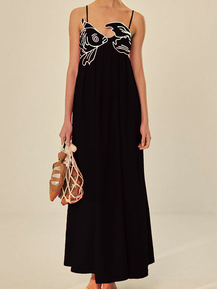 Nerissa | Fish Embroidery Cut Out Spaghetti Strap Cocktail Dress