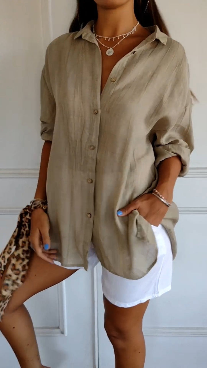 Sonoma | Crinkle Texture Button-Down Tunic Blouse
