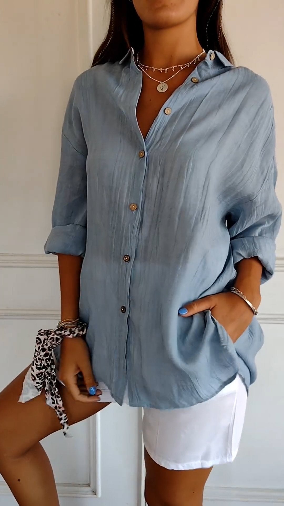 Sonoma | Crinkle Texture Button-Down Tunic Blouse