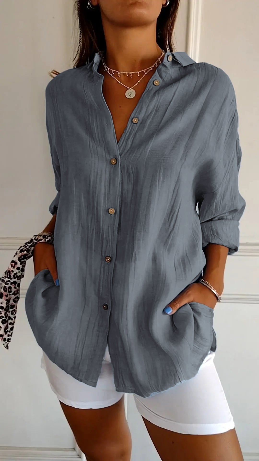 Sonoma | Crinkle Texture Button-Down Tunic Blouse
