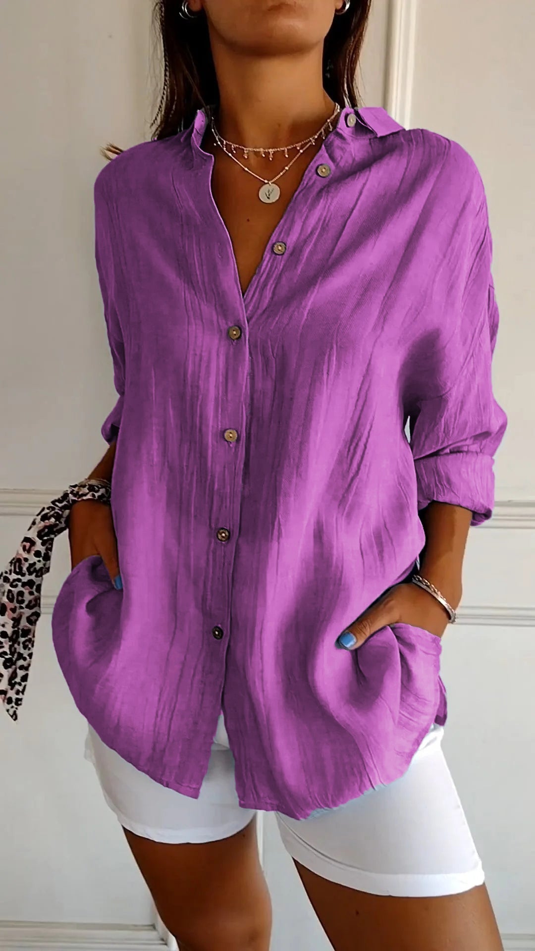 Sonoma | Crinkle Texture Button-Down Tunic Blouse