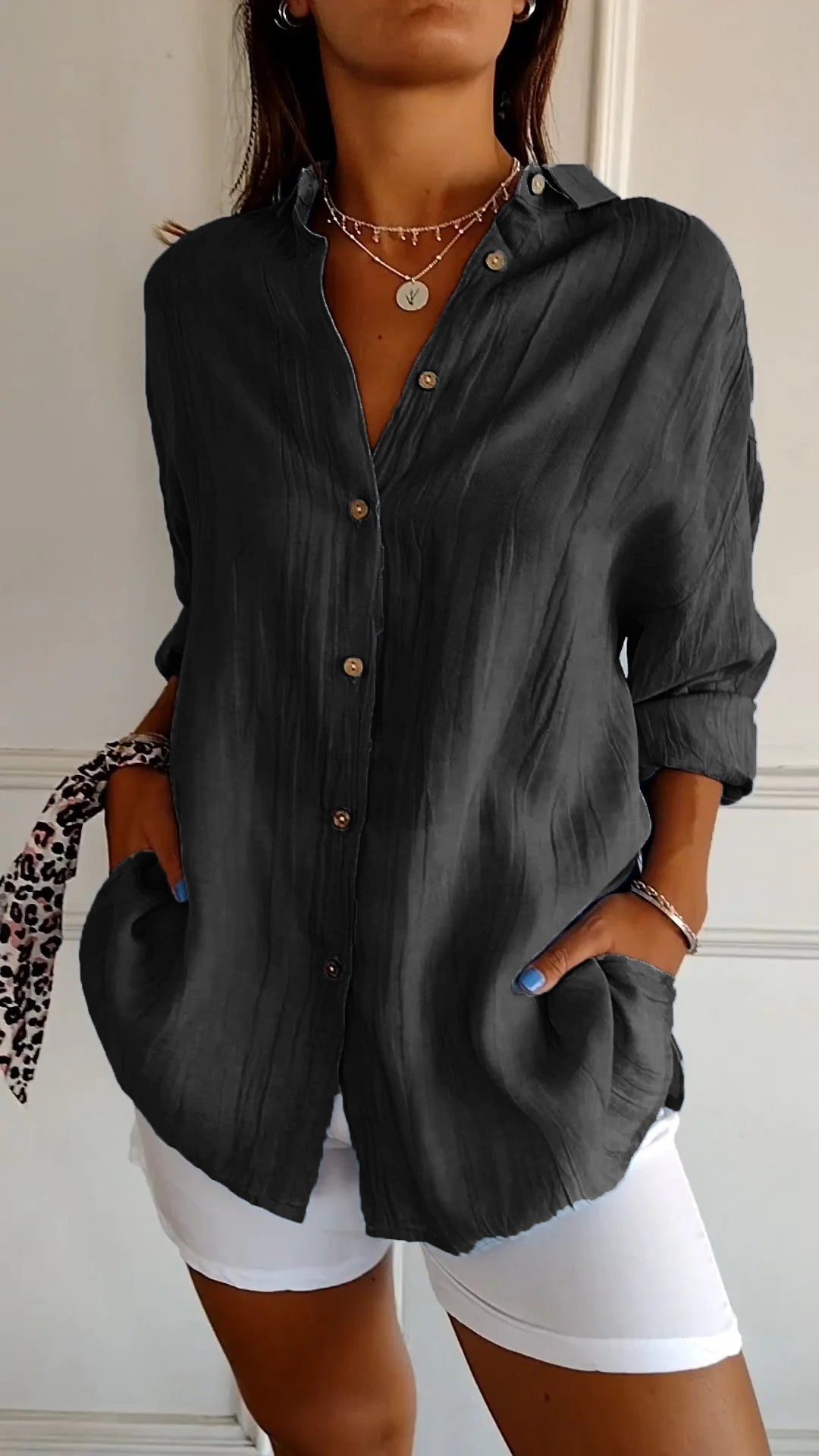Sonoma | Crinkle Texture Button-Down Tunic Blouse
