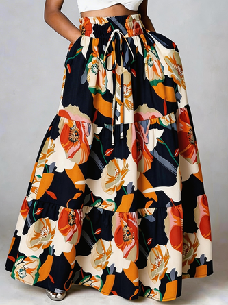 Camille | Women's Floral Print Tiered Maxi Skirt