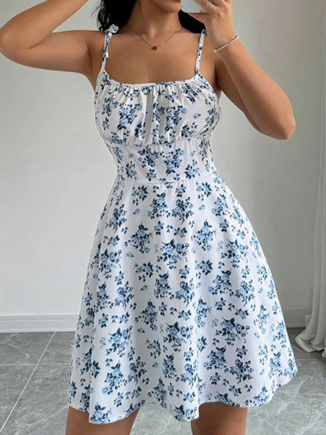 Odette | Women's Tie Strap Square Neck Floral Mini Dress