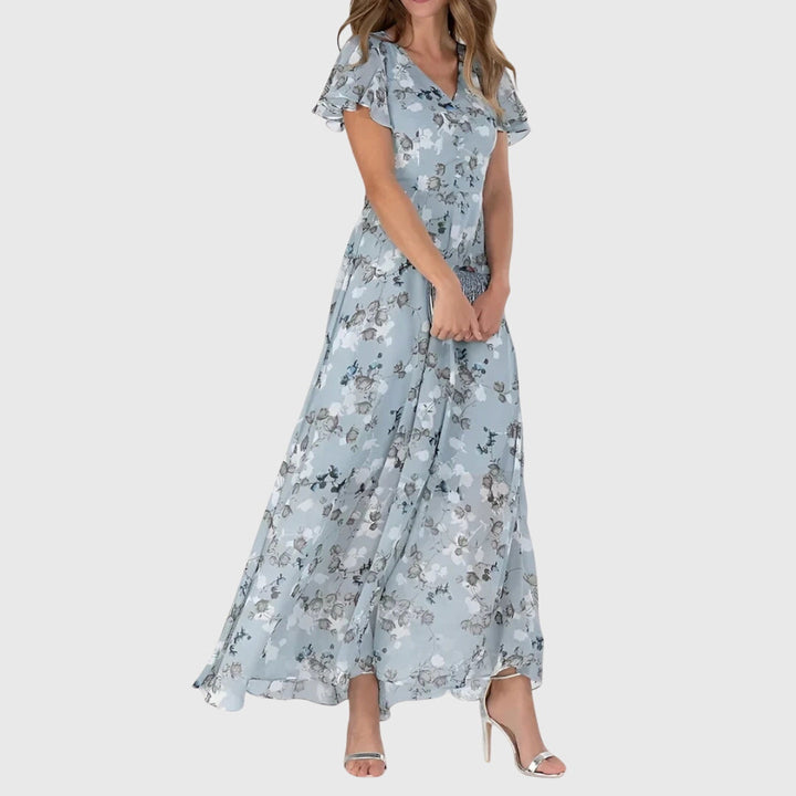 Isadora | Floral Chiffon Flutter Sleeve V-Neck Cocktail Dress