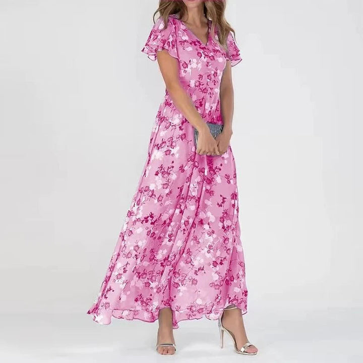 Florentine | Women's V-Neck Floral Maxi Dress with Ruffle Sleeve Detail