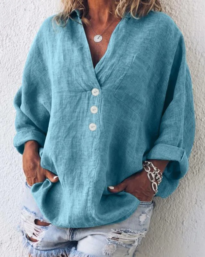 Marlowe | V-Neck Button-Front Relaxed Linen Blouse