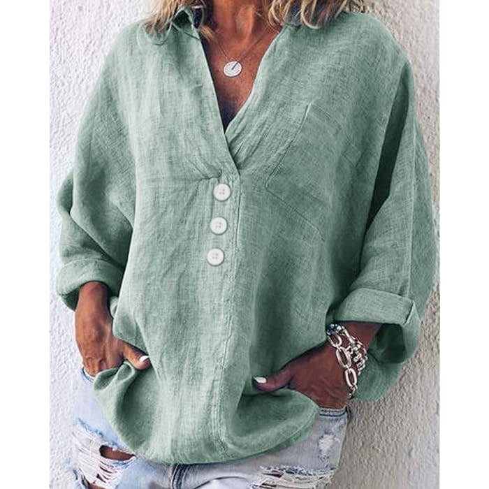 Marlowe | V-Neck Button-Front Relaxed Linen Blouse