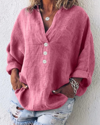 Marlowe | V-Neck Button-Front Relaxed Linen Blouse