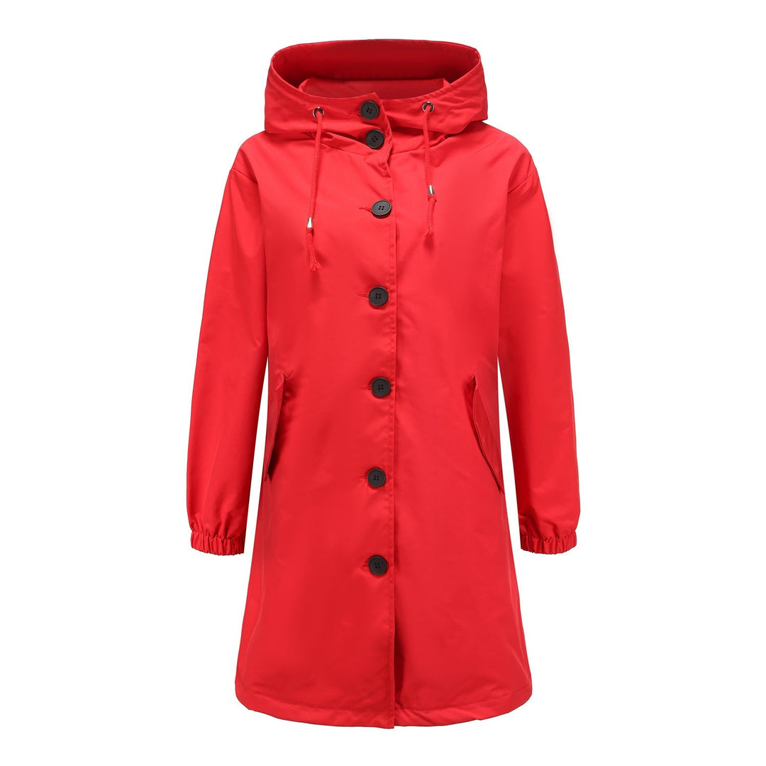 Philippa | Women's Hooded Long-Sleeve Waterproof Coat – Button-Front A-Line Fit