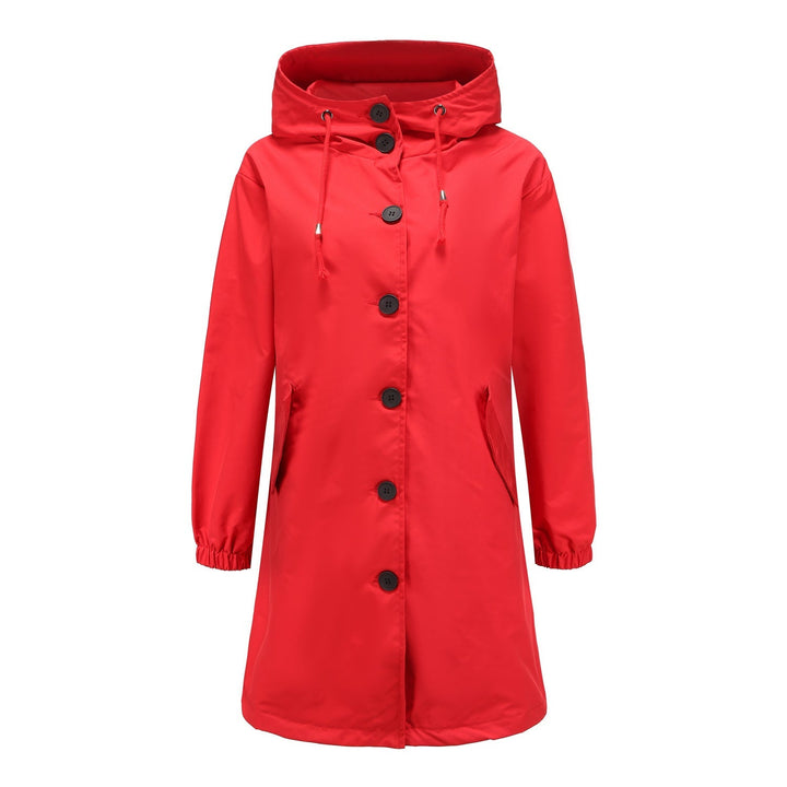 Philippa | Women's Hooded Long-Sleeve Waterproof Coat – Button-Front A-Line Fit