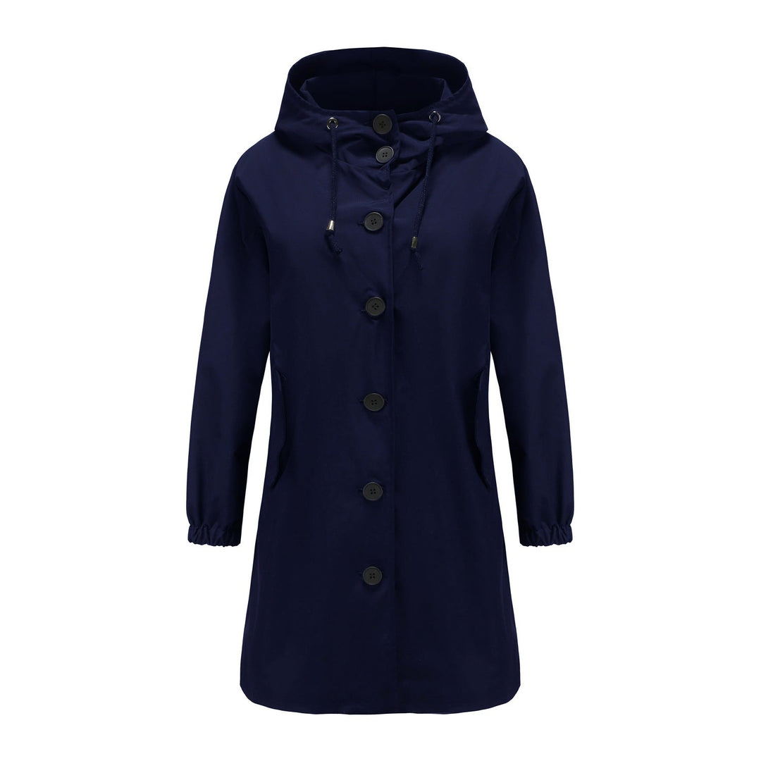 Philippa | Women's Hooded Long-Sleeve Waterproof Coat – Button-Front A-Line Fit