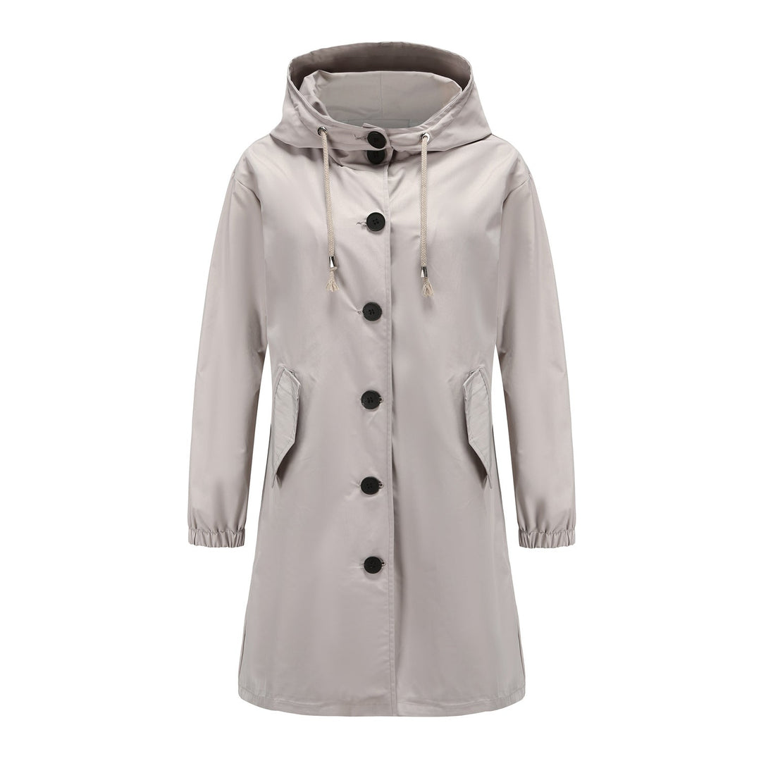 Philippa | Women's Hooded Long-Sleeve Waterproof Coat – Button-Front A-Line Fit