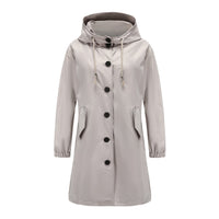 Philippa | Women's Hooded Long-Sleeve Waterproof Coat – Button-Front A-Line Fit