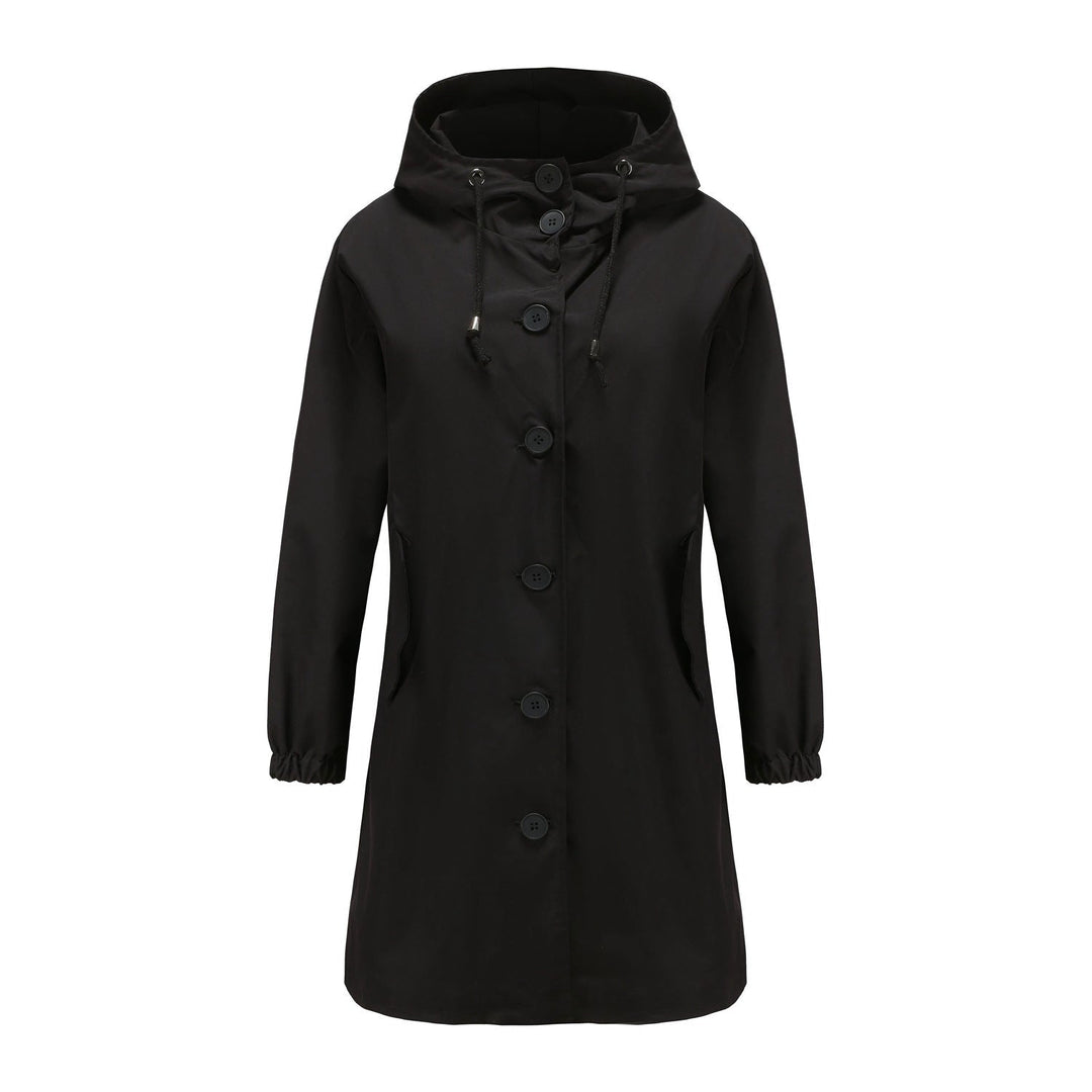 Philippa | Women's Hooded Long-Sleeve Waterproof Coat – Button-Front A-Line Fit