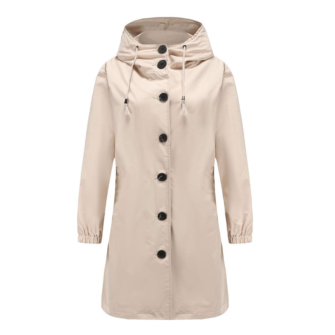 Philippa | Women's Hooded Long-Sleeve Waterproof Coat – Button-Front A-Line Fit